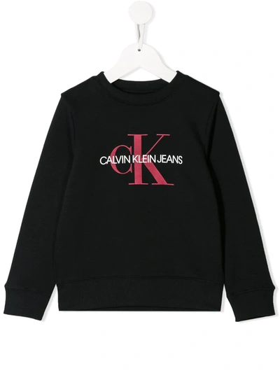 Calvin Klein Kids' Crew Neck Logo Sweatshirt In Nera