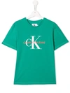 Calvin Klein Teen Printed Logo T-shirt In Verde Marino