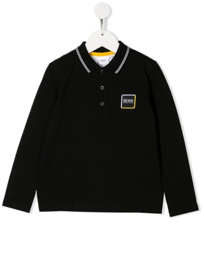 Hugo Boss Kids' Long Sleeved Polo Shirt In Black