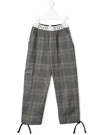 Duo Kids' Logo Check Trousers In Grey