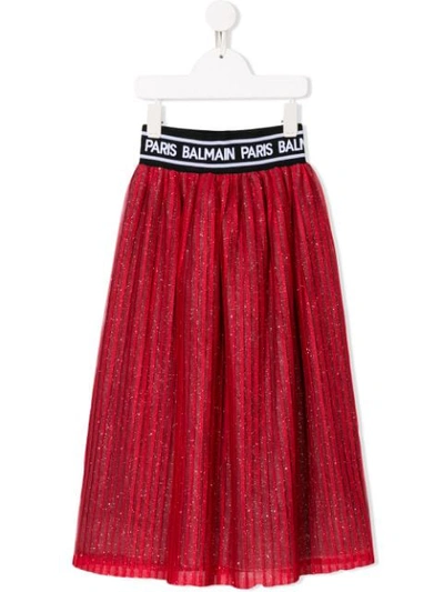 Balmain Kids' Glitter Pleated Skirt In Rossa