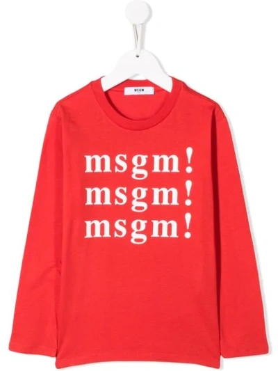 Msgm Kids' Logo T-shirt In Red
