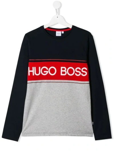 Hugo Boss Teen Logo Colour-block Top In Blue