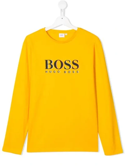 Hugo Boss Teen Logo Long-sleeve Top In Yellow