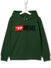Diesel Kids' Embroidered Logo Hooded Sweatshirt In Green