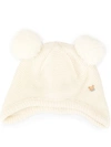 Familiar Babies' Double Pom Pom Hat In White