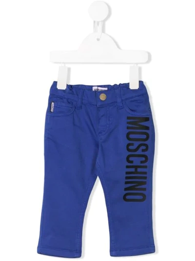 Moschino Babies' Logo Print Trousers In Blue