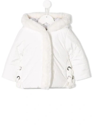 Lapin House Babies' Fur Trimmed Coat In White