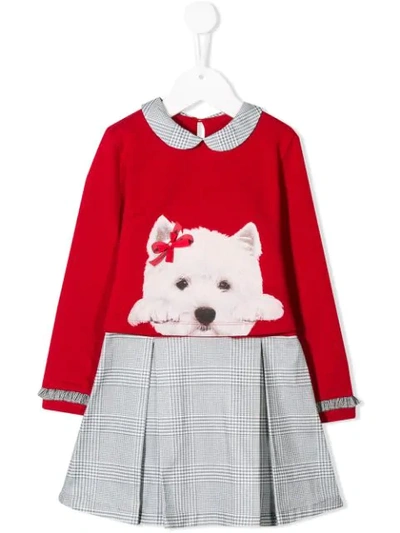 Lapin House Kids' Layered Dog-print Dress In Red