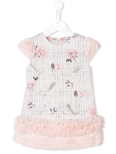 Lapin House Kids' Tweed And Floral-print Dress In White