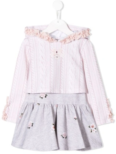 Lapin House Kids' Hooded Cable Knit Print Dress In Pink
