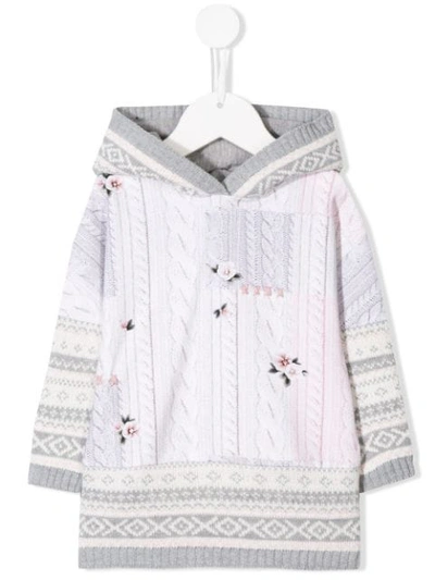 Lapin House Babies' Hooded Cable Knit Print Dress In Neutrals