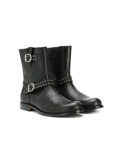 Gallucci Teen Buckle Detail Zipped Ankle Boots In Black