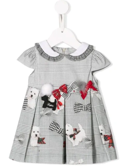 Lapin House Babies' Bow Embellished Checked Dress In Grey