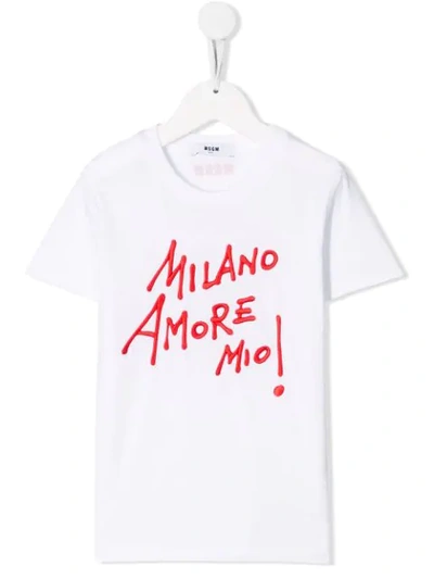Msgm Kids' 'milano' Embroidered T-shirt In White