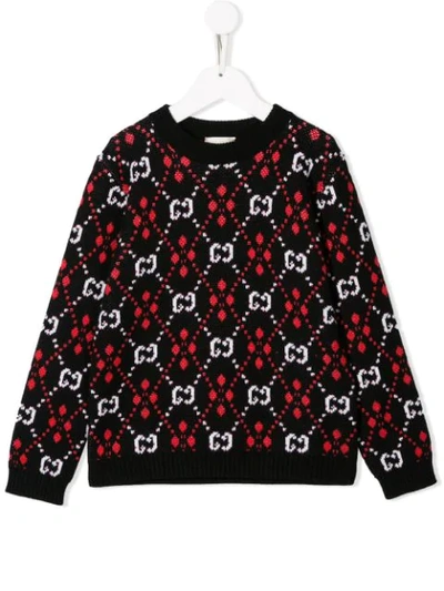 Gucci Kids' Interlocking Gg Intarsia Jumper In Black