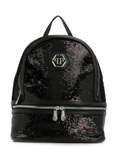 Philipp Plein Junior Kids' Sequin Logo Backpack In Black