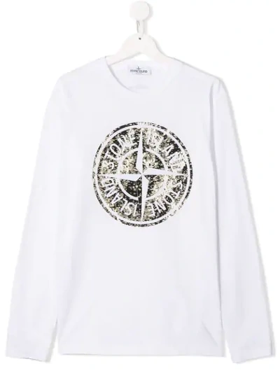 Stone Island Junior Kids' Contrast Logo Sweatshirt In White