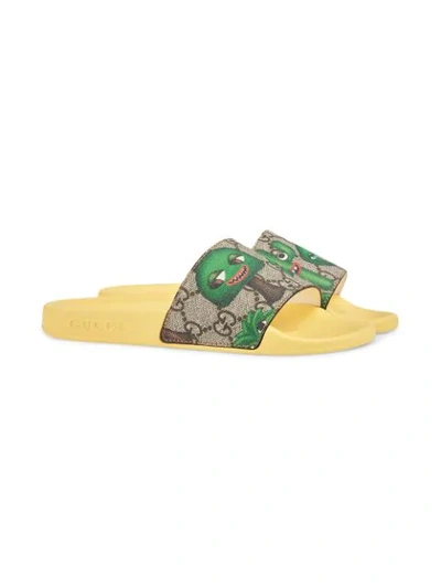Gucci Kids' Smiling Plants Print Slides In Yellow