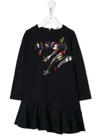 Msgm Kids' Sequin Embellished Dress In Blue