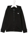 Emporio Armani Kids' Zip-up Logo Hoodie In Black