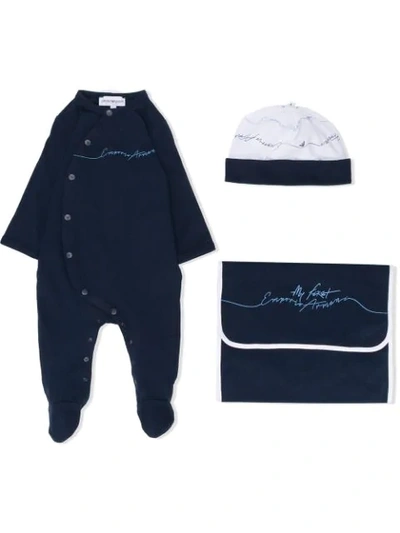 Emporio Armani Logo Print Babygrow Set In Blue