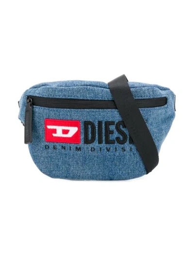 Diesel Kids' Logo Zipped Shoulder Bag In Blue