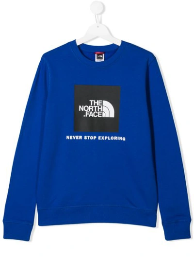 The North Face Teen Logo Print Sweatshirt In Blue