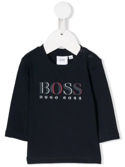 Hugo Boss Babies' Logo Print T-shirt In Blue