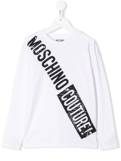 Moschino Kids' Logo Print Long-sleeved T-shirt In Bianco Ottico