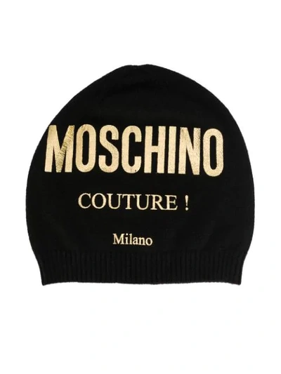 Moschino Kids' Logo Print Beanie In Black