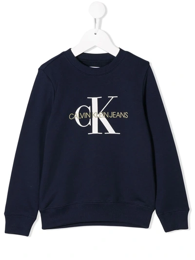 Calvin Klein Kids' Contrast Logo Sweatshirt In Blue