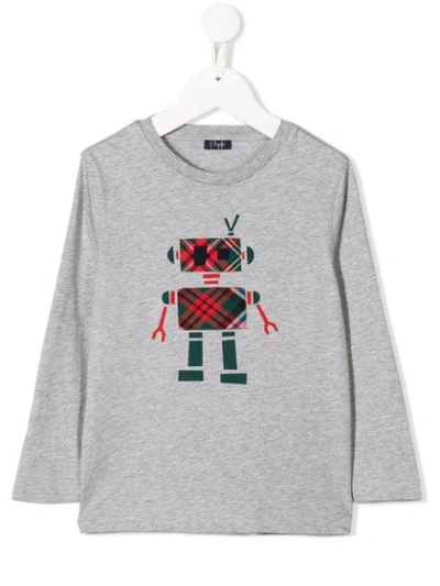 Il Gufo Kids' Plaid Robot T-shirt In Grey