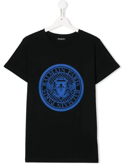 Balmain Teen Crest Logo T-shirt In Black