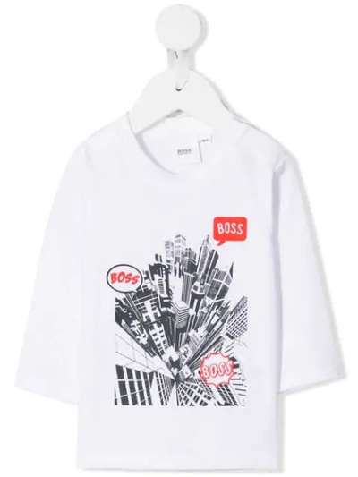 Hugo Boss Babies' Skyline Print T-shirt In White