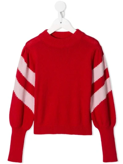 Velveteen Kids' Red Stella Knitted Jumper With Pink Stripe
