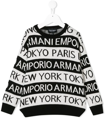 Emporio Armani Kids' Logo Stripe Sweater In White