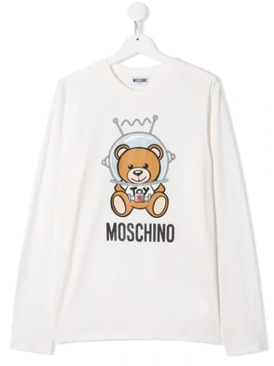 Moschino Teen Astronaut Teddy Jersey Top In White