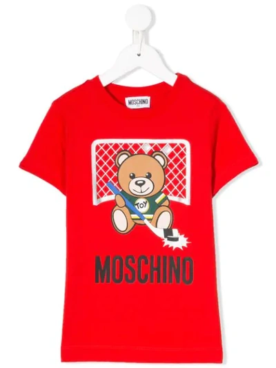 Moschino Kids' Hockey Teddy Print T-shirt In Rossa