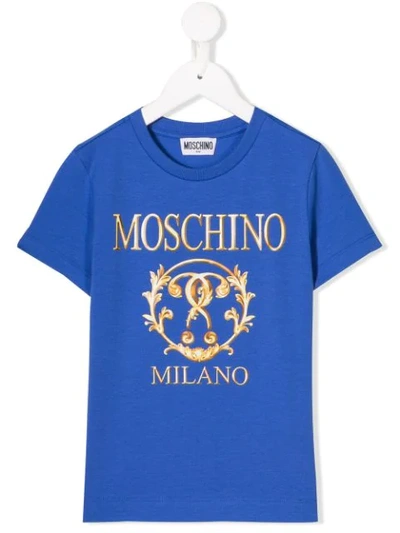 Moschino Kids' Logo Print T-shirt In Bluette