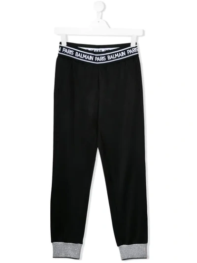 Balmain Teen Logo Lined Sweatpants In Black