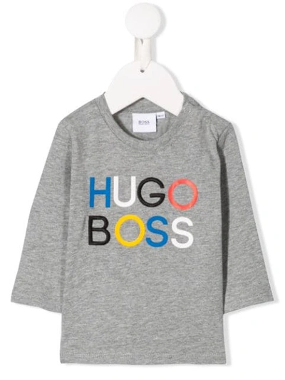 Hugo Boss Babies' Logo Print T-shirt In Grigio