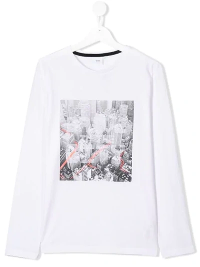 Hugo Boss Teen City Print Sweatshirt In White