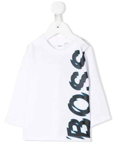 Hugo Boss Babies' Vertical Logo Print T-shirt In White