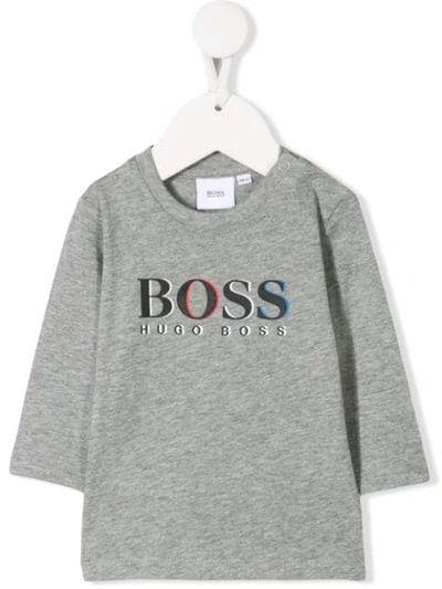 Hugo Boss Babies' Logo Print Top In Grey