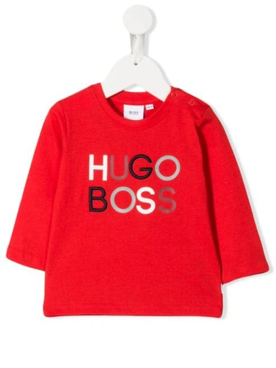 Hugo Boss Babies' Embroidered Logo Top In Red