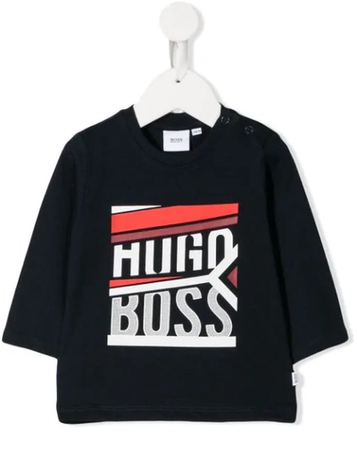 Hugo Boss Babies' Logo Print Top In Blue