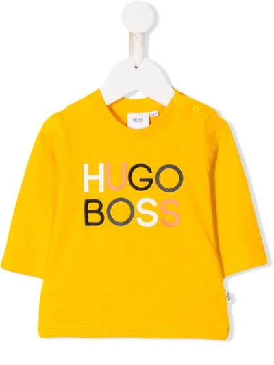 Hugo Boss Babies' Logo Print Top In Yellow