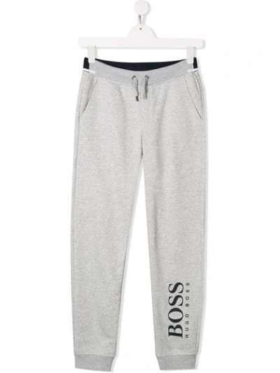 Hugo Boss Teen Logo Printed Track Pants In Grey