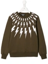 Neil Barrett Kids' Lightning Print Sweatshirt In Green